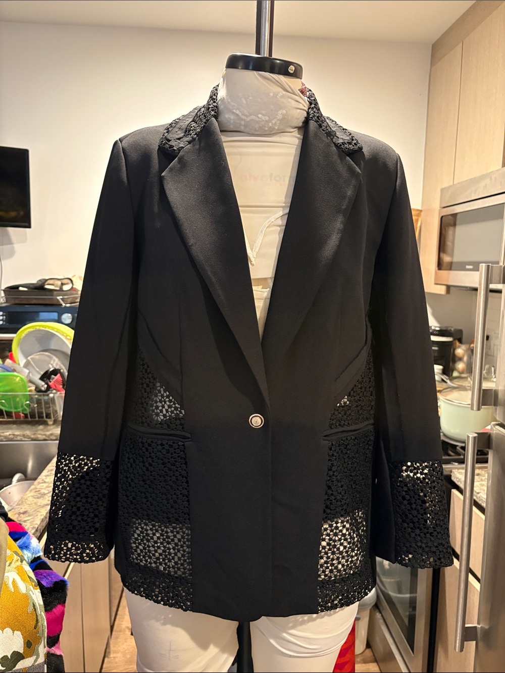 Sam Edelman Black Crochet-Trim Blazer Jacket